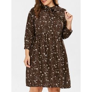 Plus Size Daisy Button Down Pussy Bow Shirt Dress